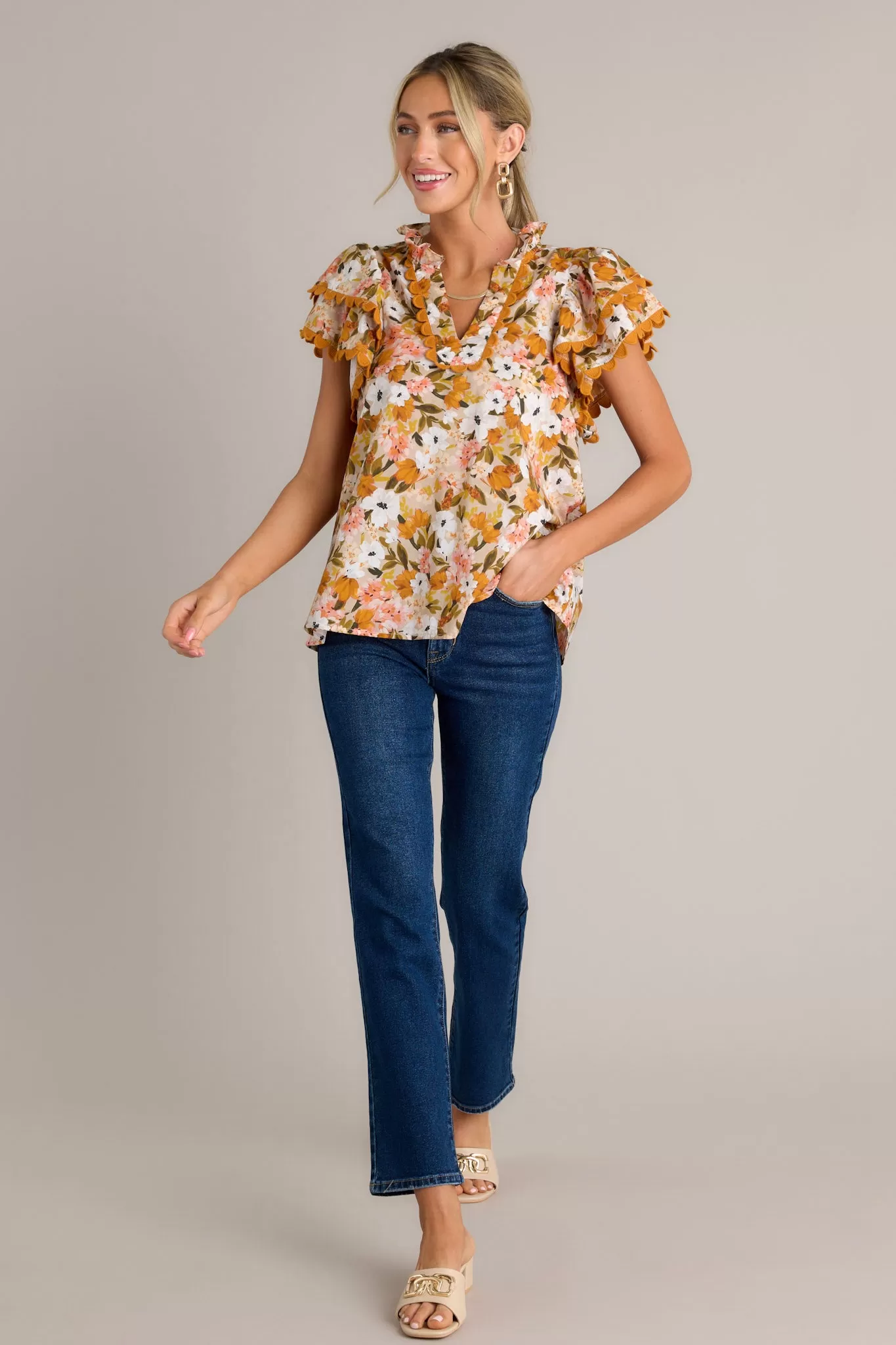 Garden Serenity 100% Cotton Honey Yellow Floral Top