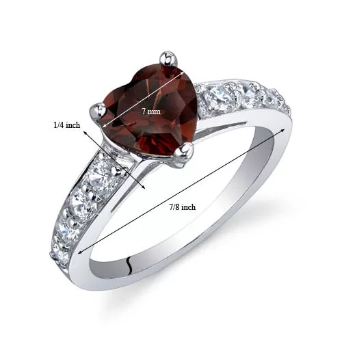 Garnet Ring Sterling Silver Heart Shape 1.5 Carats Size 6