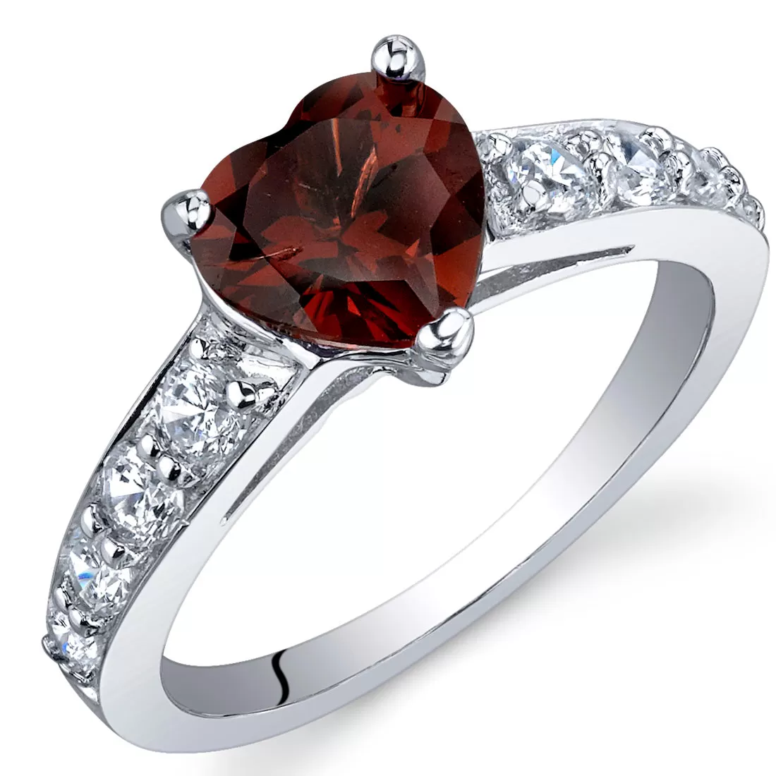 Garnet Ring Sterling Silver Heart Shape 1.5 Carats Size 6