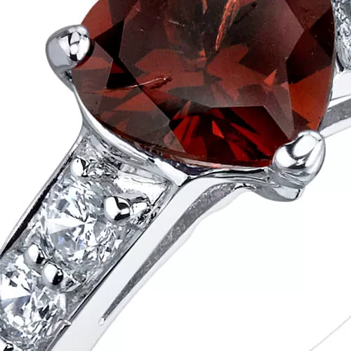 Garnet Ring Sterling Silver Heart Shape 1.5 Carats Size 6