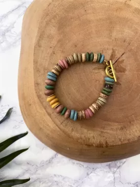 globetrotter narrow bracelet - mustard and pink mix