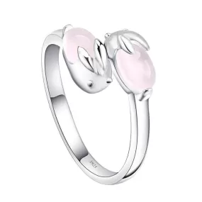 Gorgeous Silver Plated Double Pink Bunny Ring