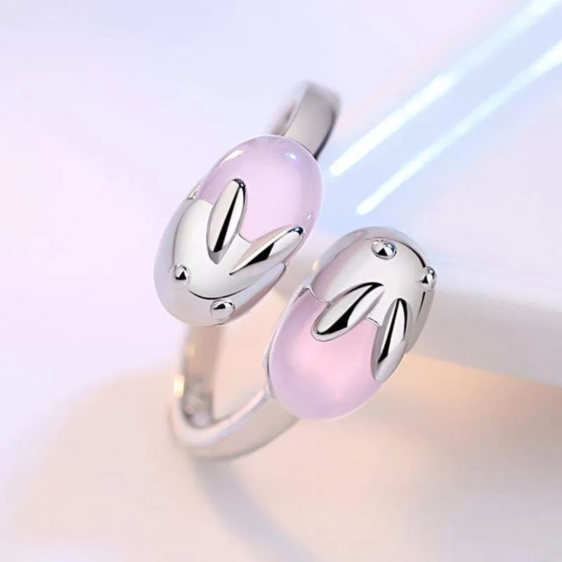 Gorgeous Silver Plated Double Pink Bunny Ring