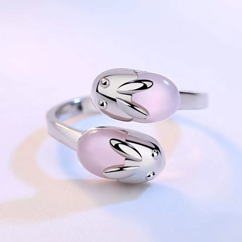 Gorgeous Silver Plated Double Pink Bunny Ring