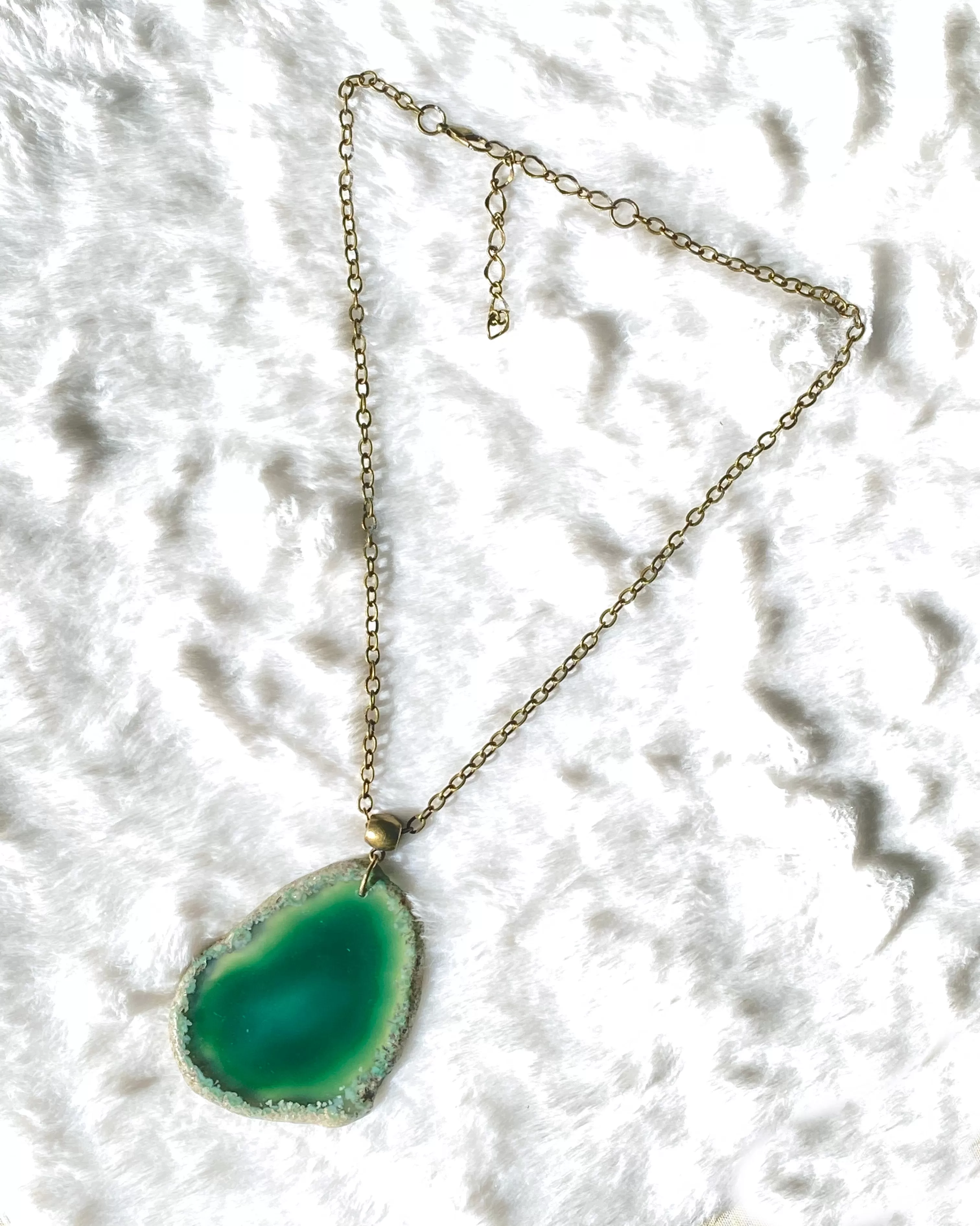 Green Agate gemstone Slice chain Necklace