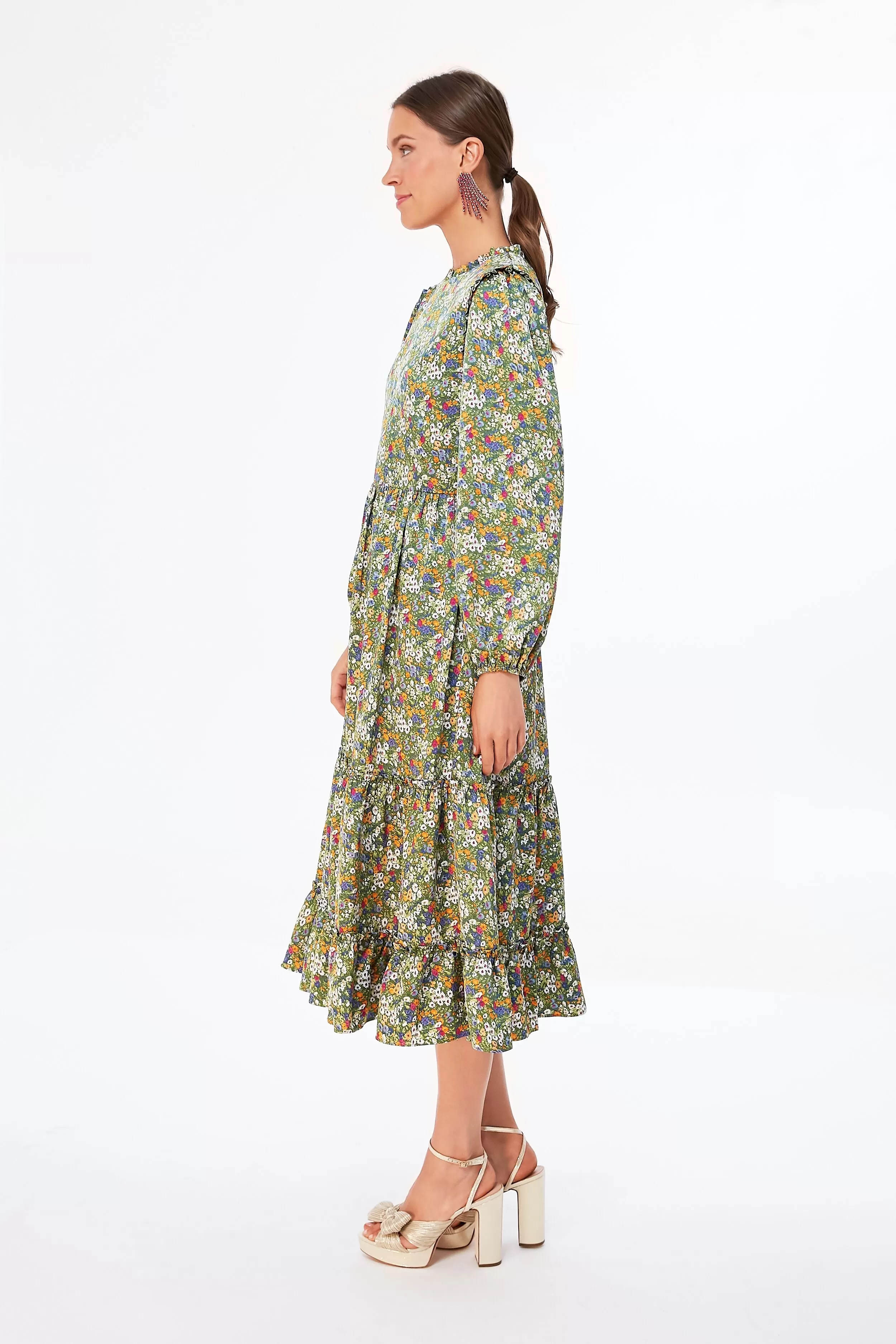 Green Floral Holly Midi Dress