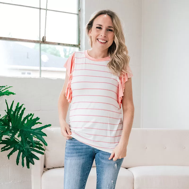 Greta Striped Ruffle Top - Pink FINAL SALE FINAL SALE