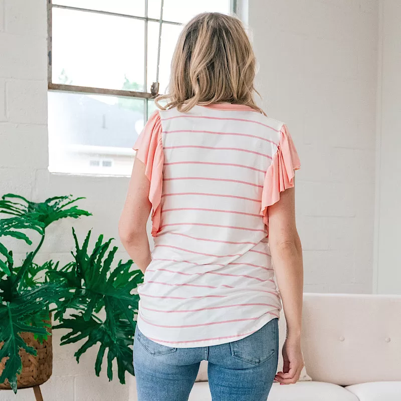 Greta Striped Ruffle Top - Pink FINAL SALE FINAL SALE