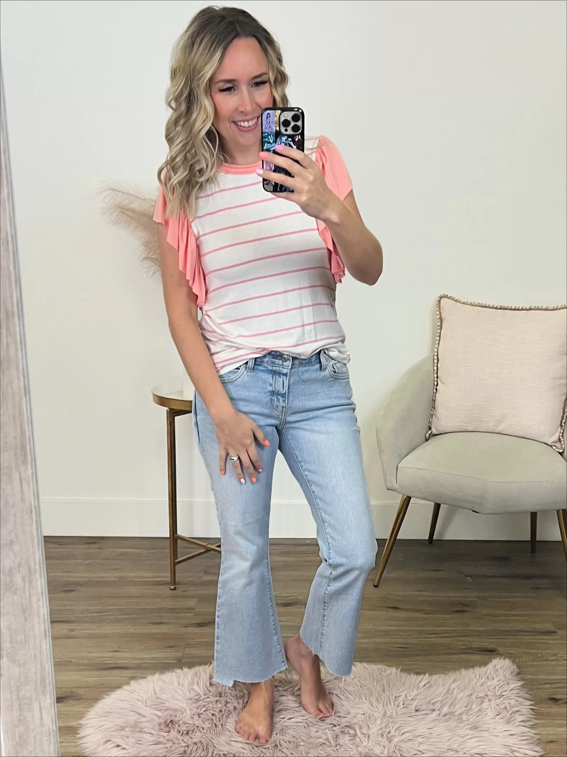 Greta Striped Ruffle Top - Pink FINAL SALE FINAL SALE