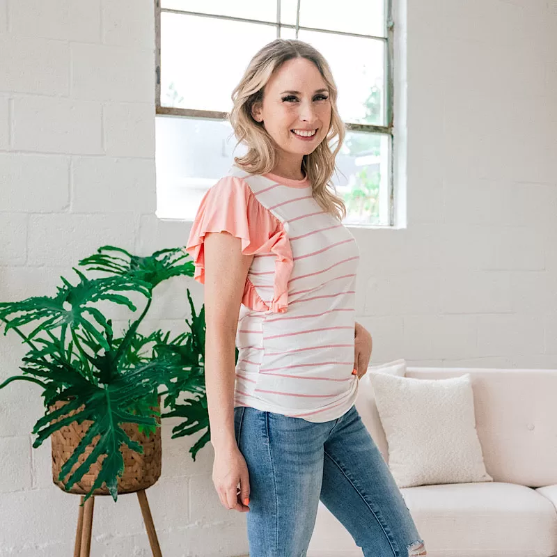 Greta Striped Ruffle Top - Pink FINAL SALE FINAL SALE