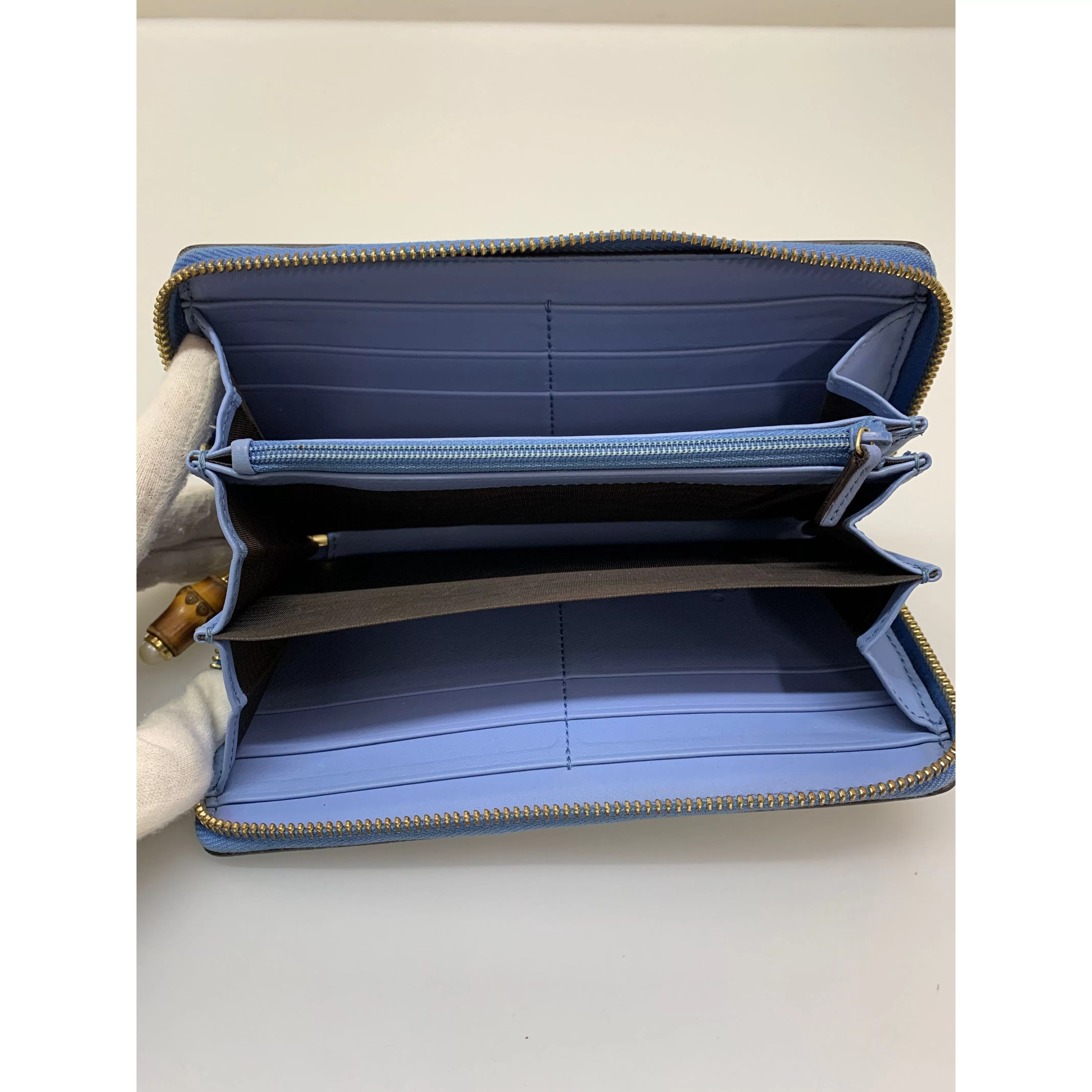 #GUCCI/Long Wallet/BLU/Leather/Plain