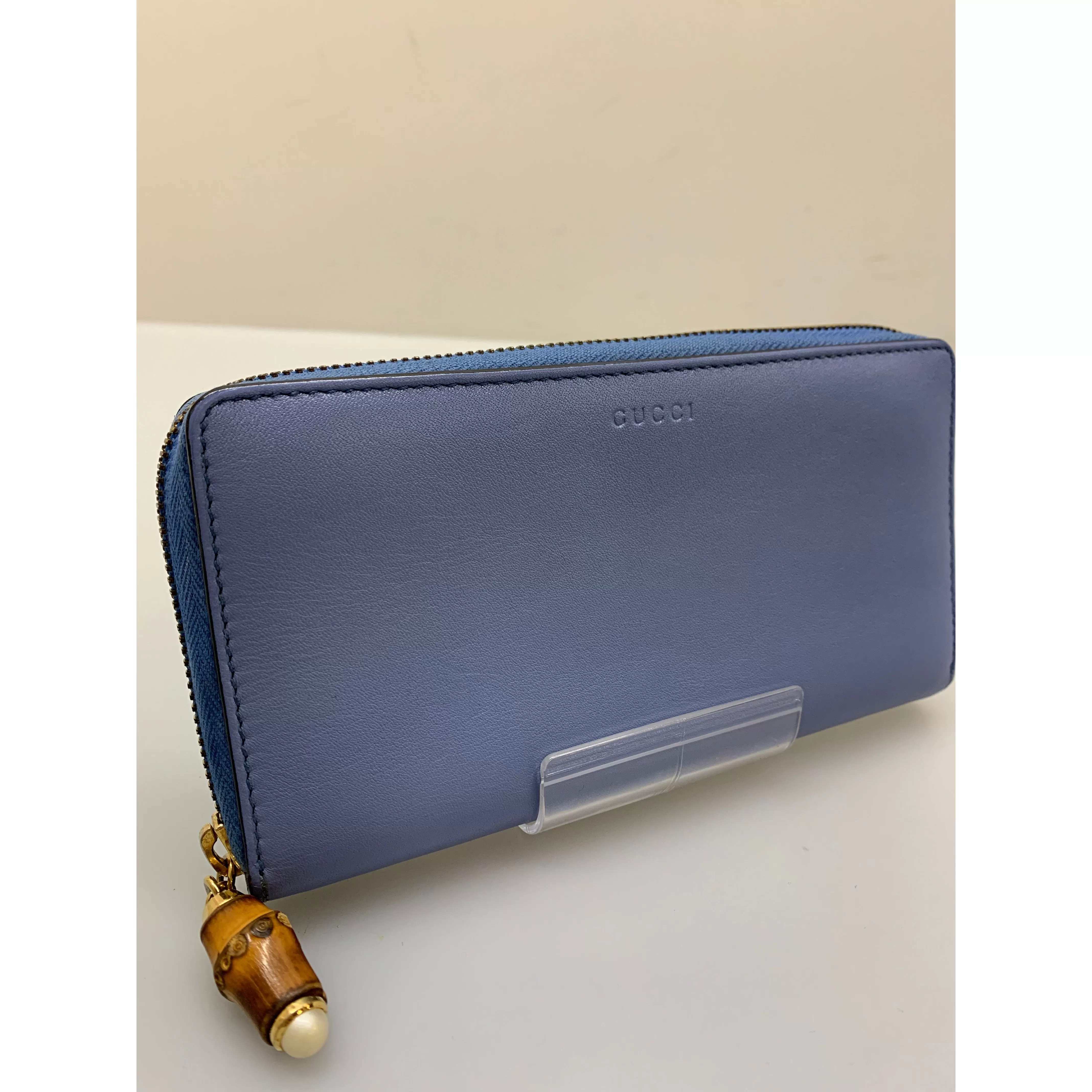 #GUCCI/Long Wallet/BLU/Leather/Plain