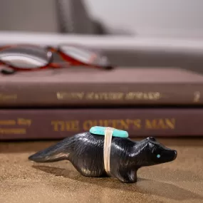 Herbert Halate Jet and Turquoise Handmade Zuni Fetish Carving