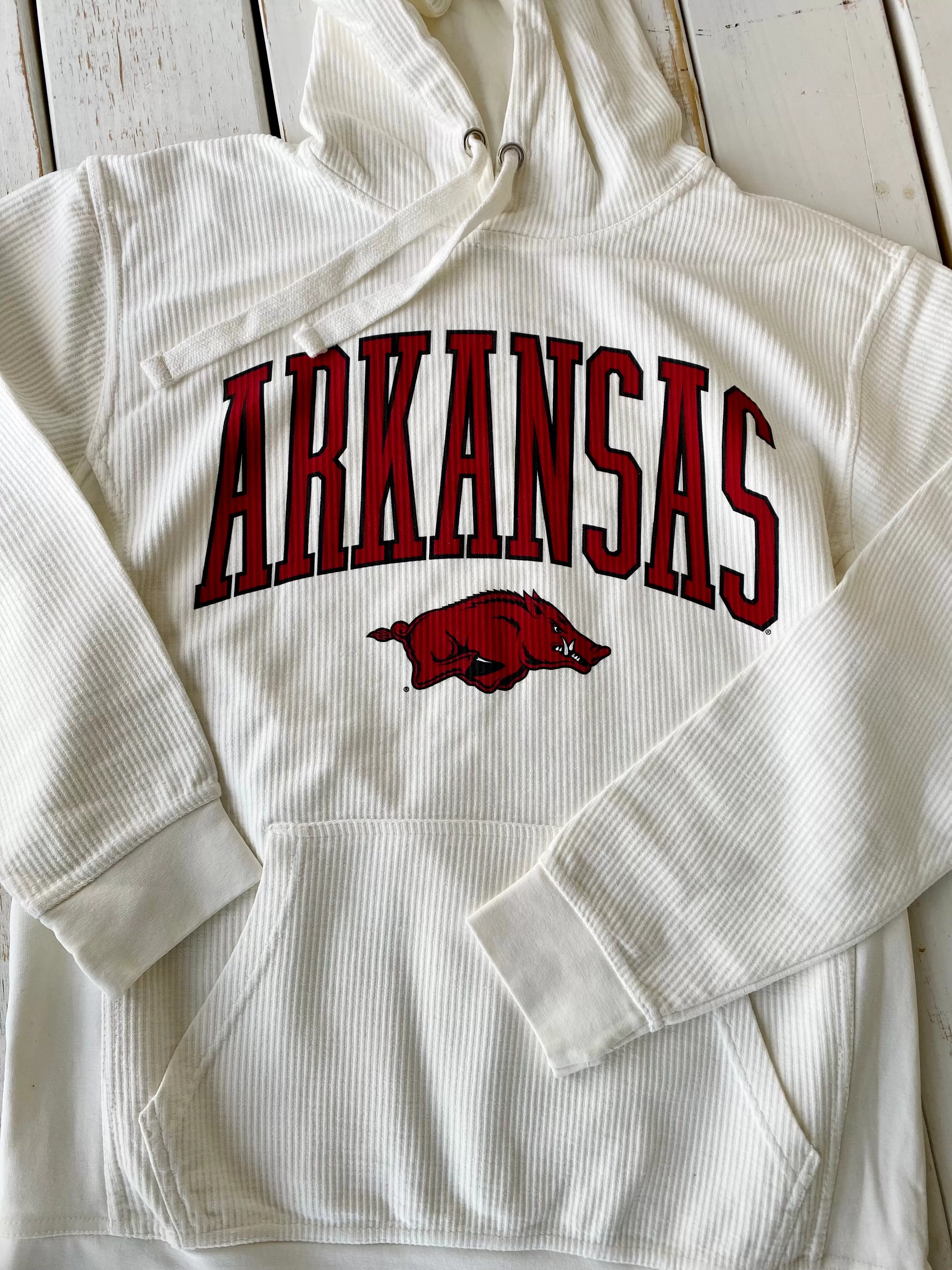 Hog Wild Arkansas Razorback Hoodie - Ivory Corded Sweatshirt