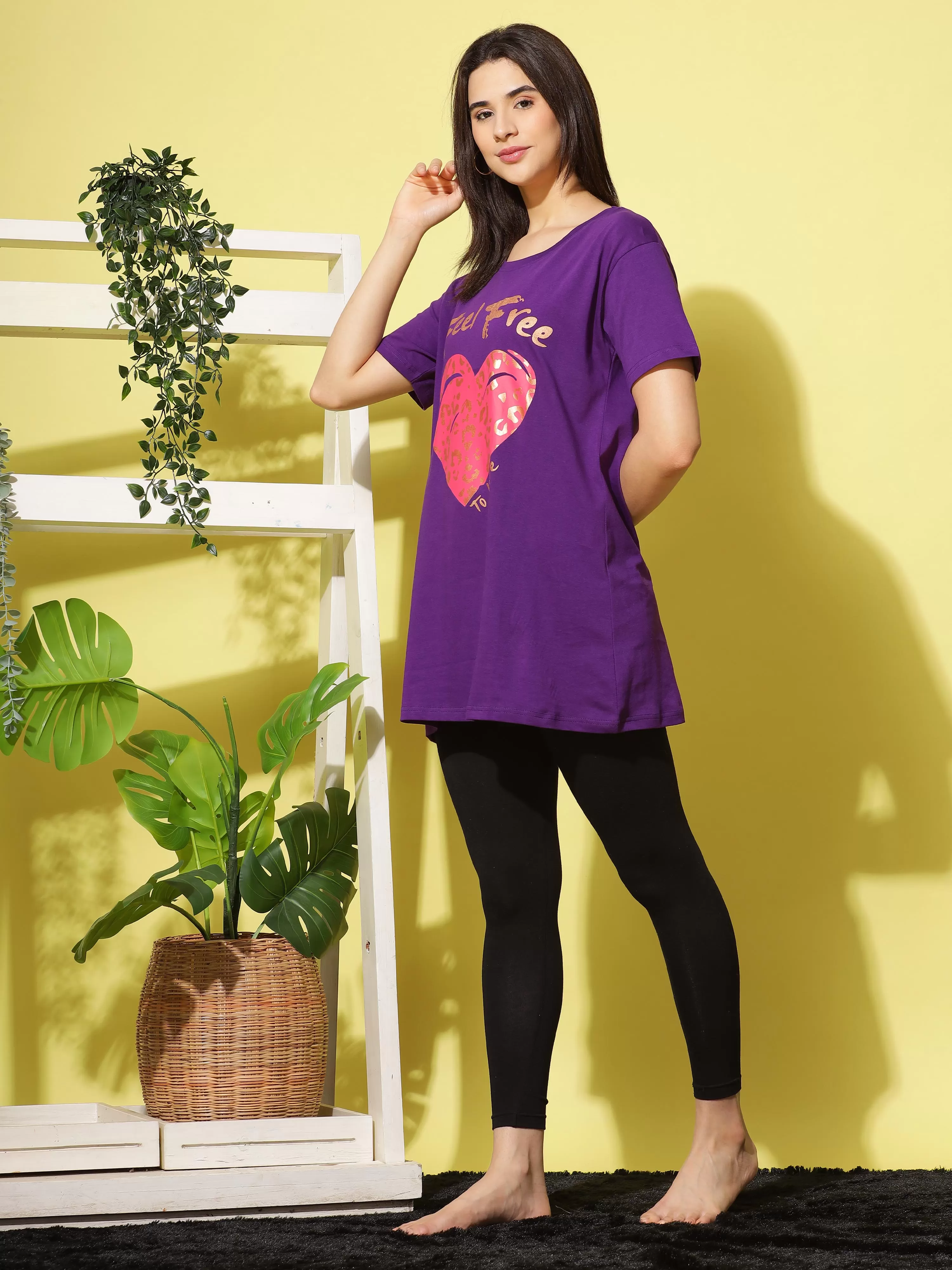 Hosiery Cotton Plus Size T-shirt with Pockets Purple