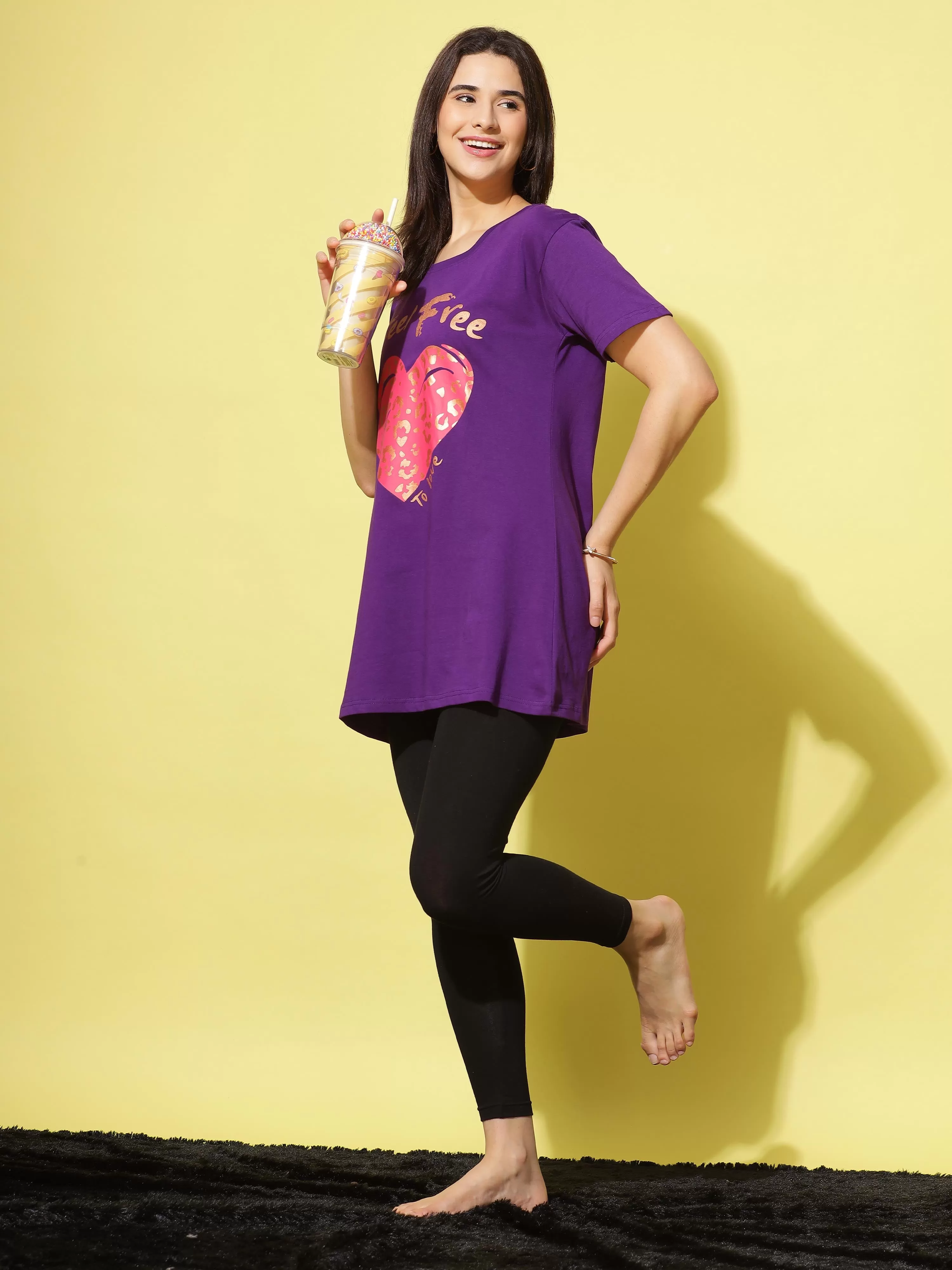 Hosiery Cotton Plus Size T-shirt with Pockets Purple