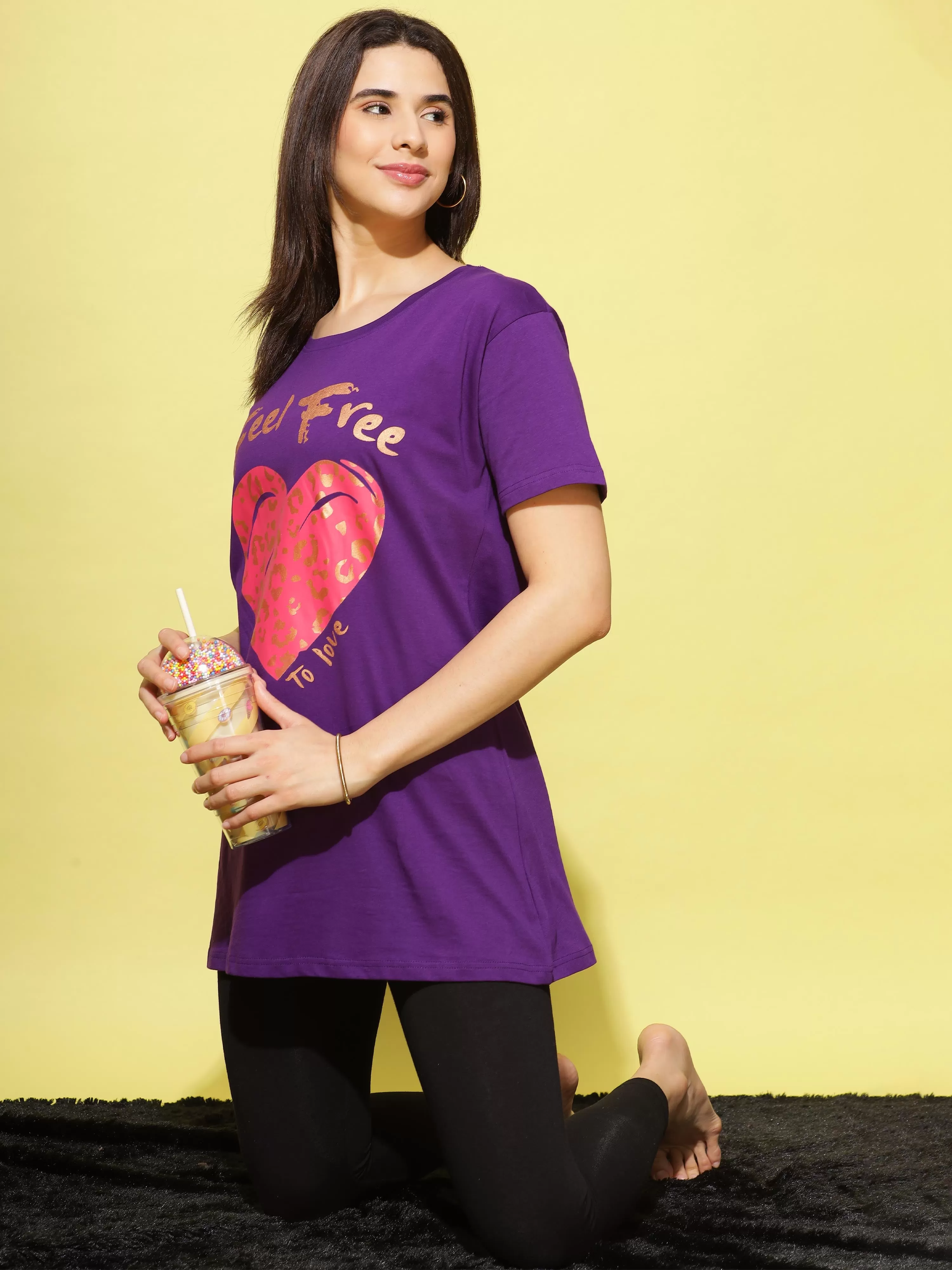 Hosiery Cotton Plus Size T-shirt with Pockets Purple