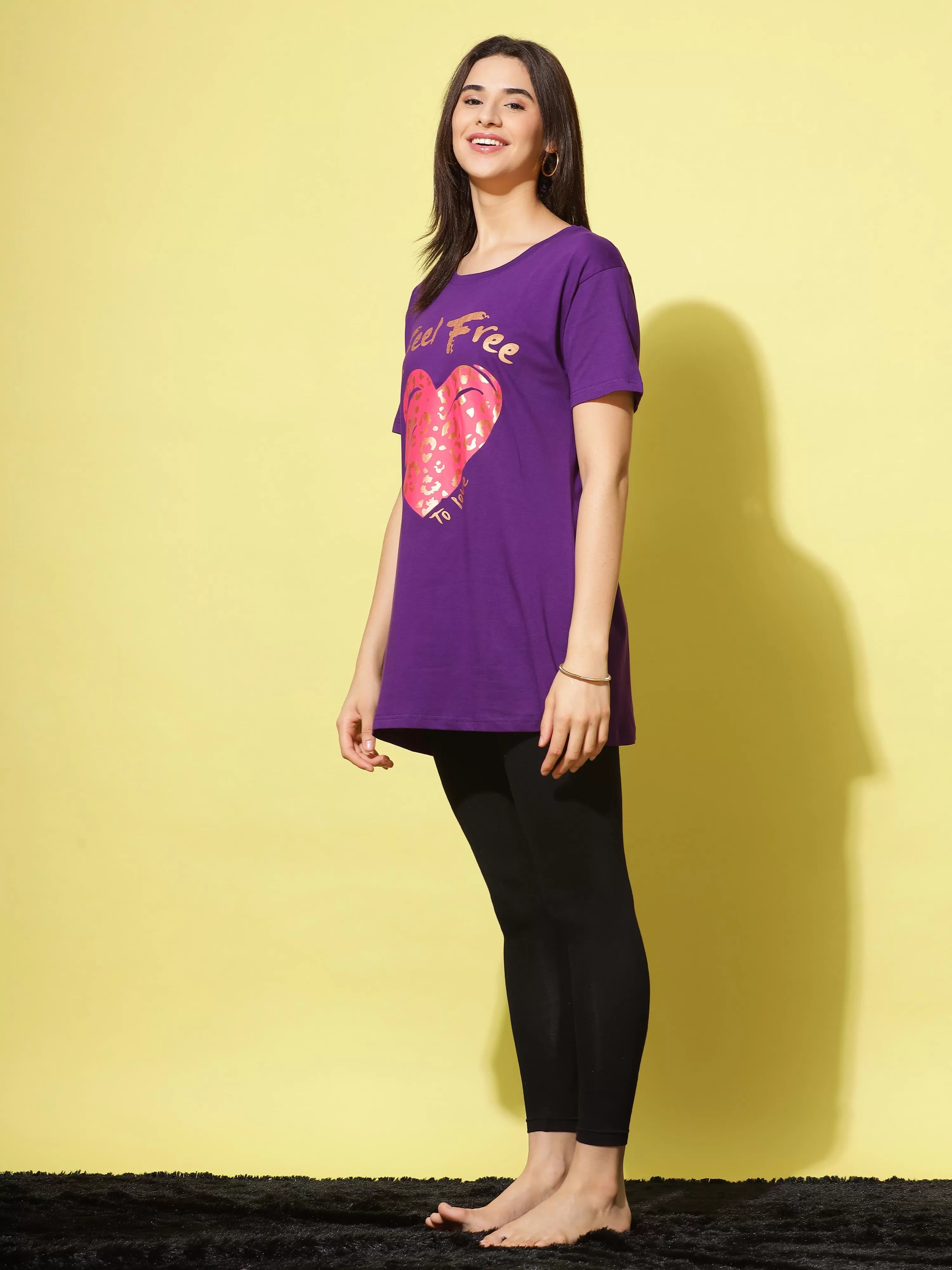 Hosiery Cotton Plus Size T-shirt with Pockets Purple