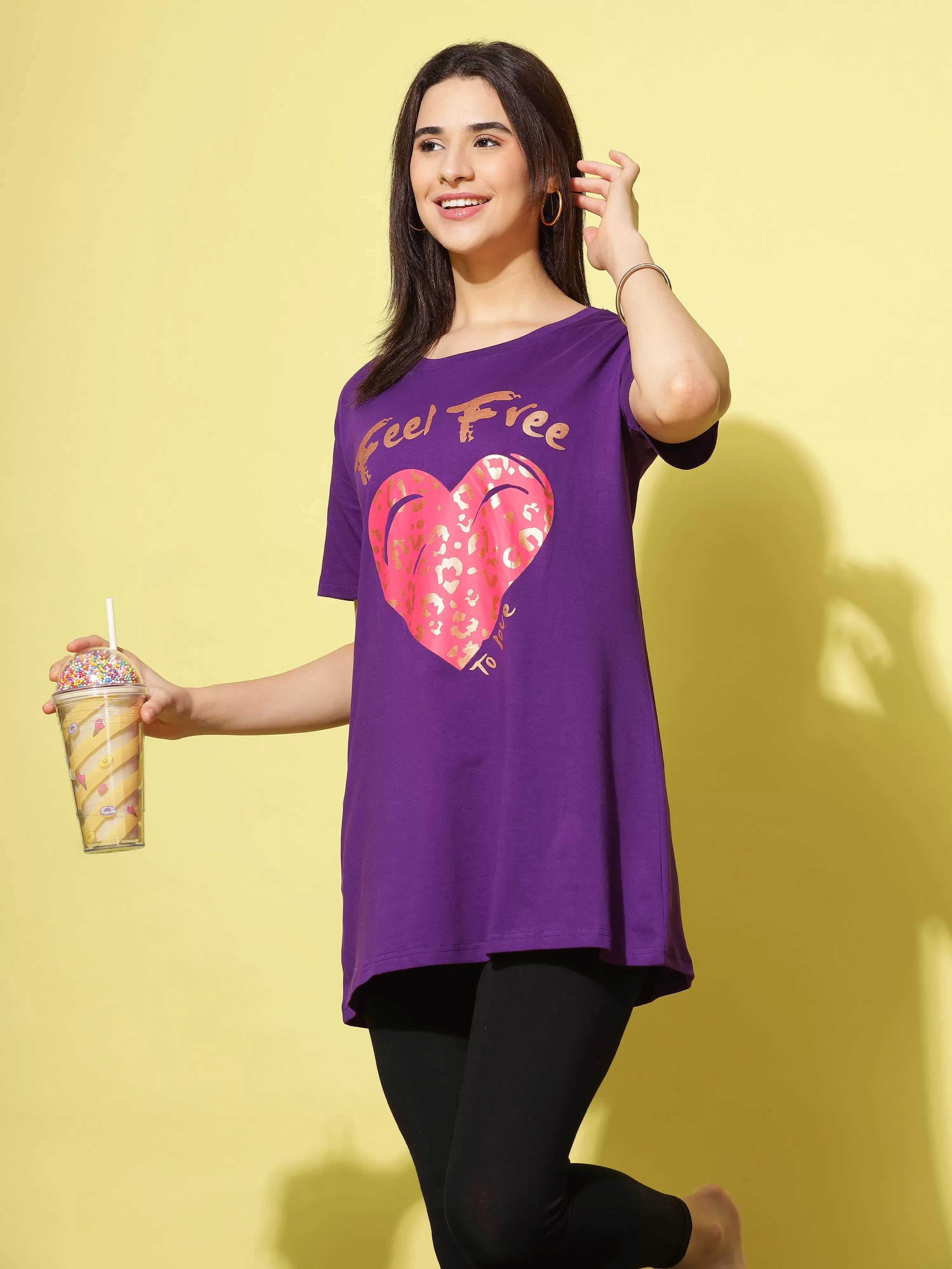 Hosiery Cotton Plus Size T-shirt with Pockets Purple