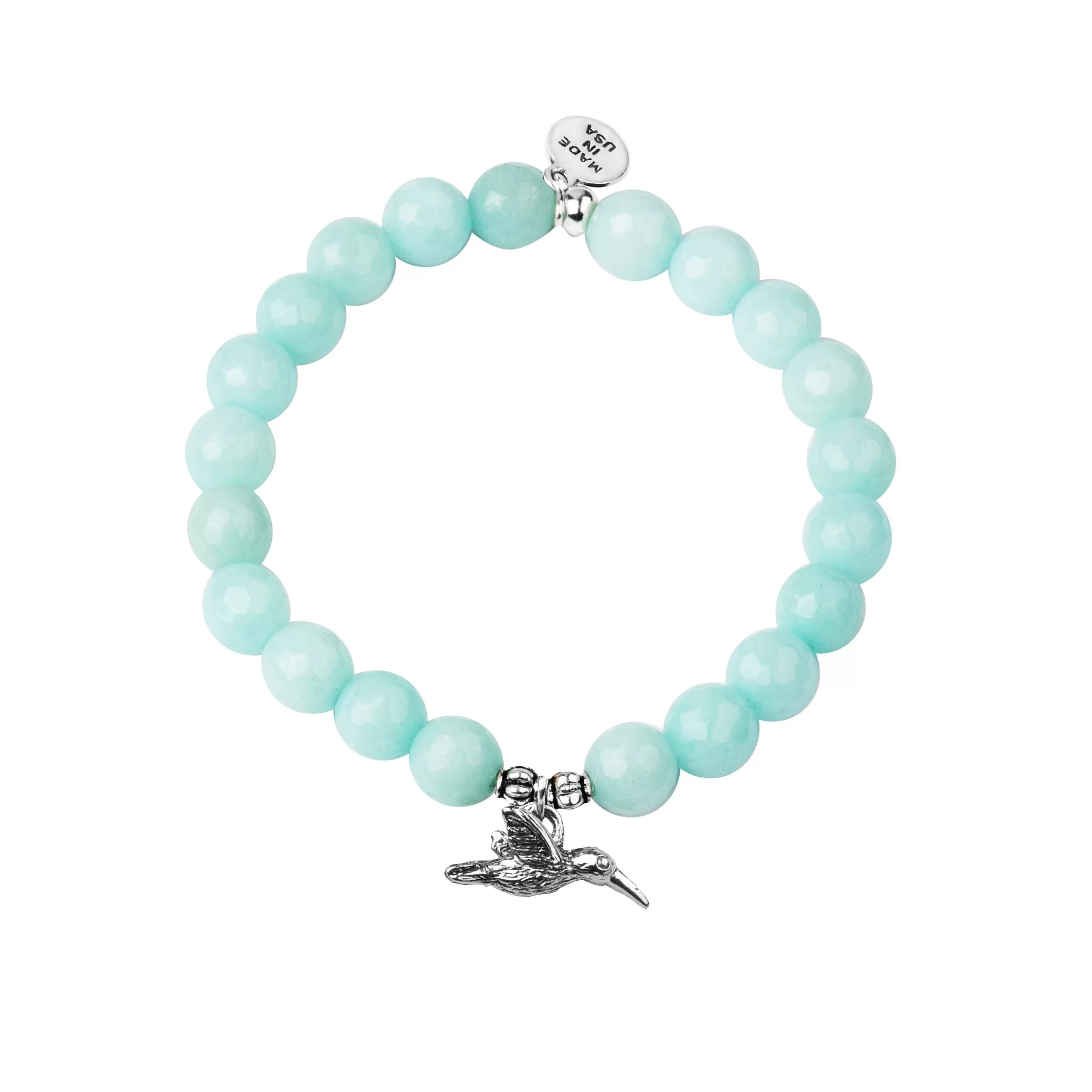 Hummingbird | Stone Beaded Charm Bracelet | Tiffany Blue Agate