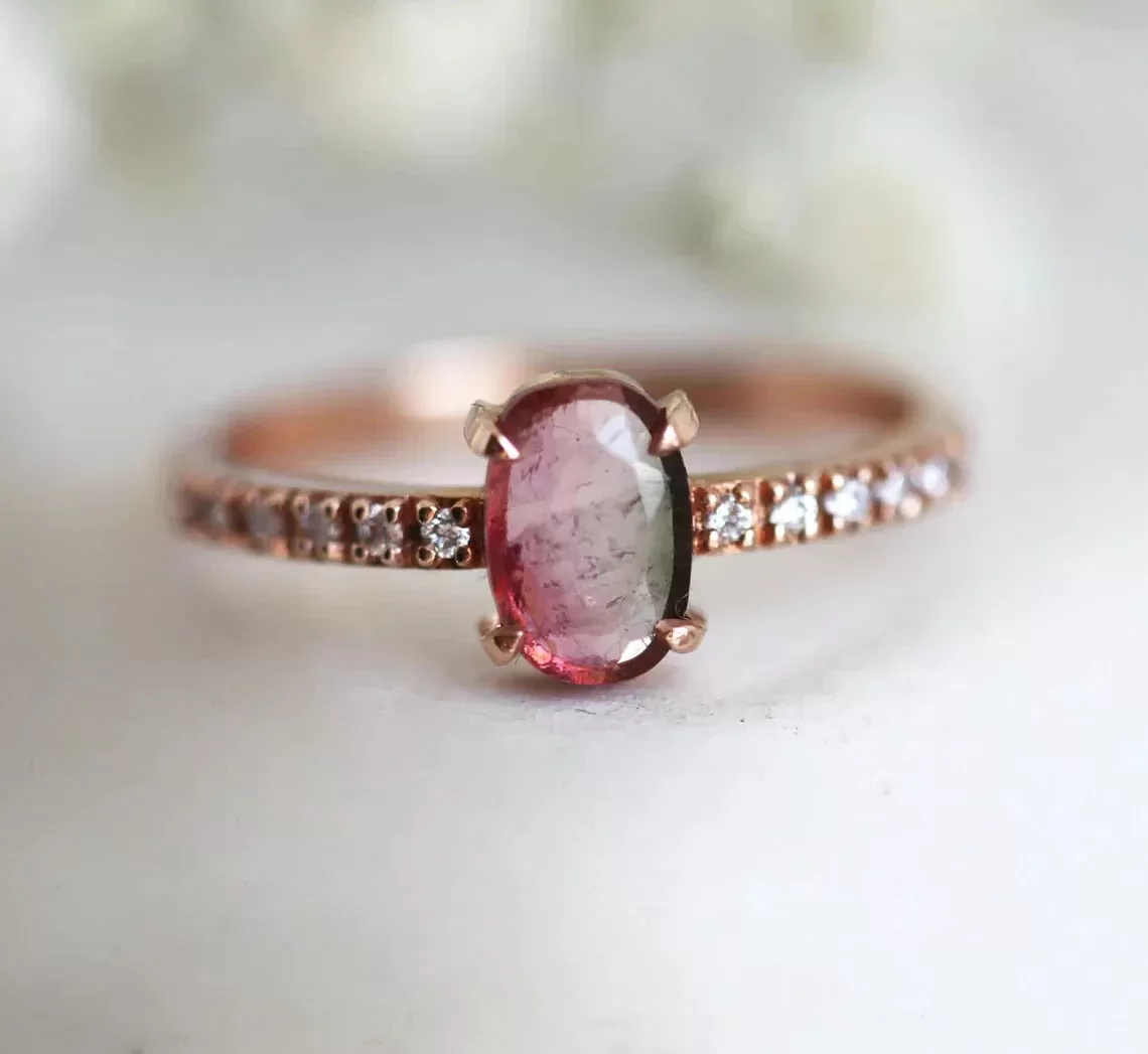 Jolene Watermelon Tourmaline Ring With Diamonds