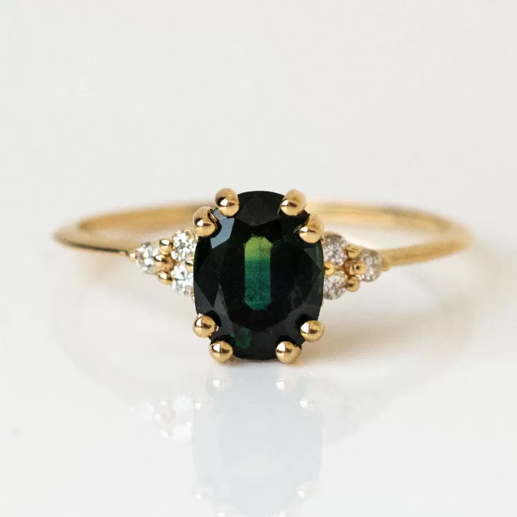 Juno Ring with Teal Sapphire in Yellow Gold