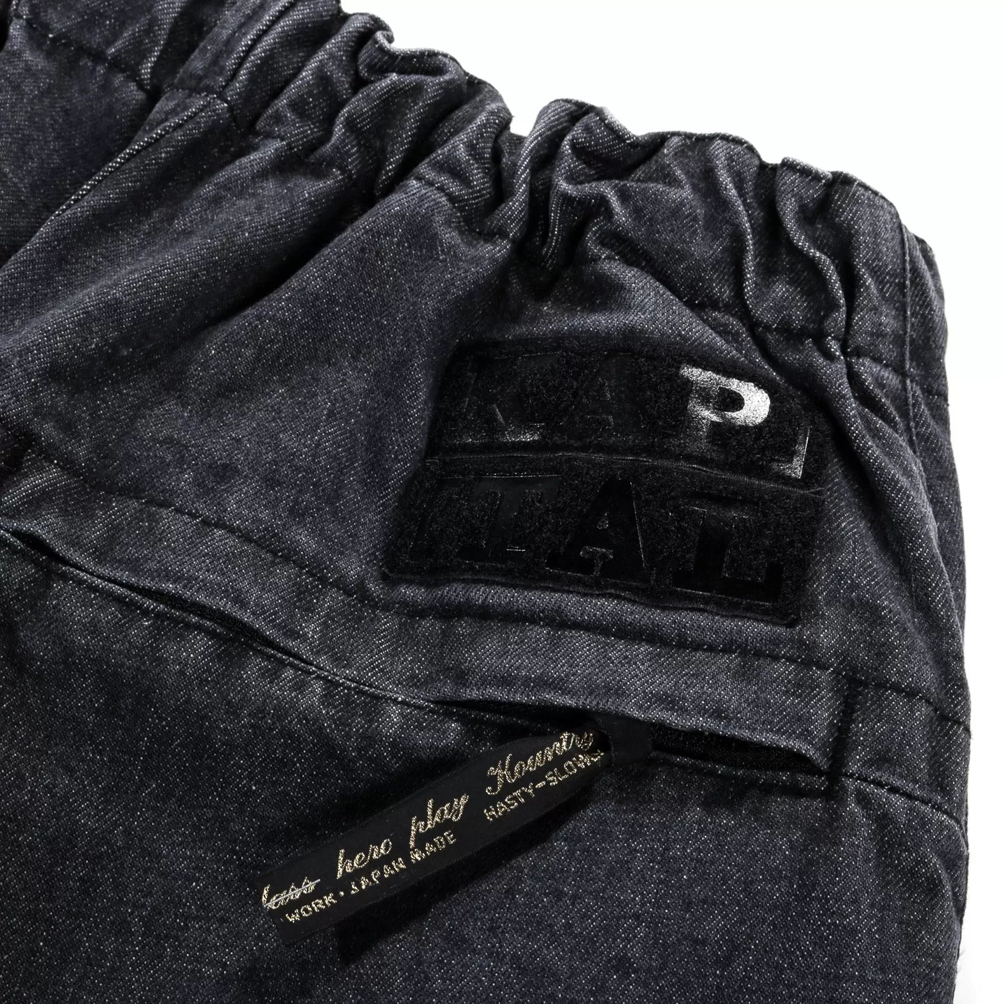 KAPITAL 14OZ BLACK DENIM NOUVELLE SHUTTLE PANTS