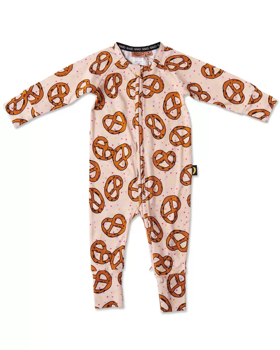 Kip & Co BABY | Pretzels Pink Organic Long Sleeve Zip Romper