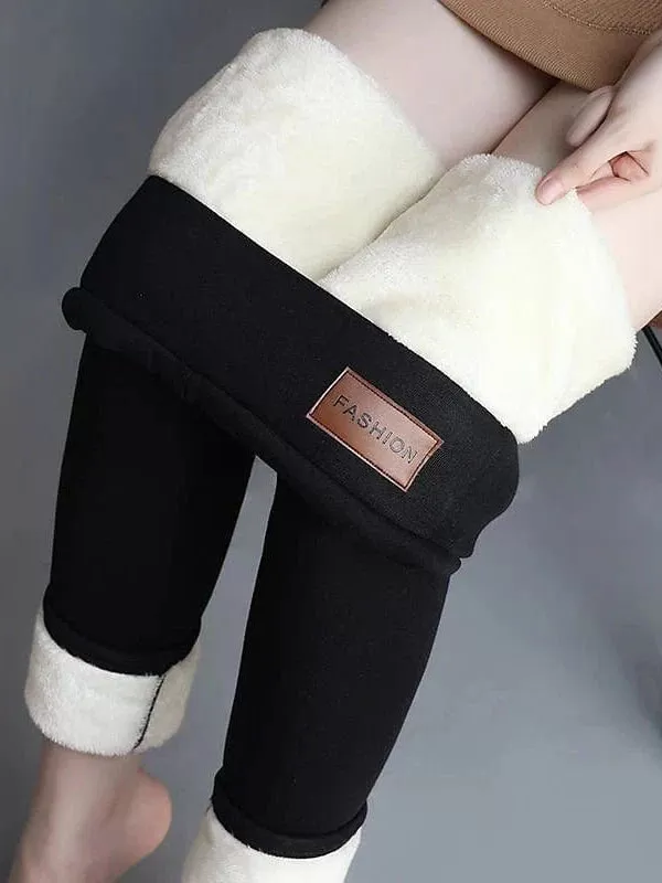 Ladies' Cozy Fleece-Lined Leggings: Stylish and Versatile Winter Wear in Black/Dark Gray, Sizes S-M