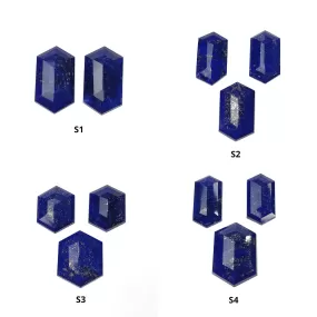 Lapis Lazuli Gemstone Step Cut : Natural Untreated Unheated Blue Lapis Hexagon And Triangle Shape 2pcs & 3pcs Set