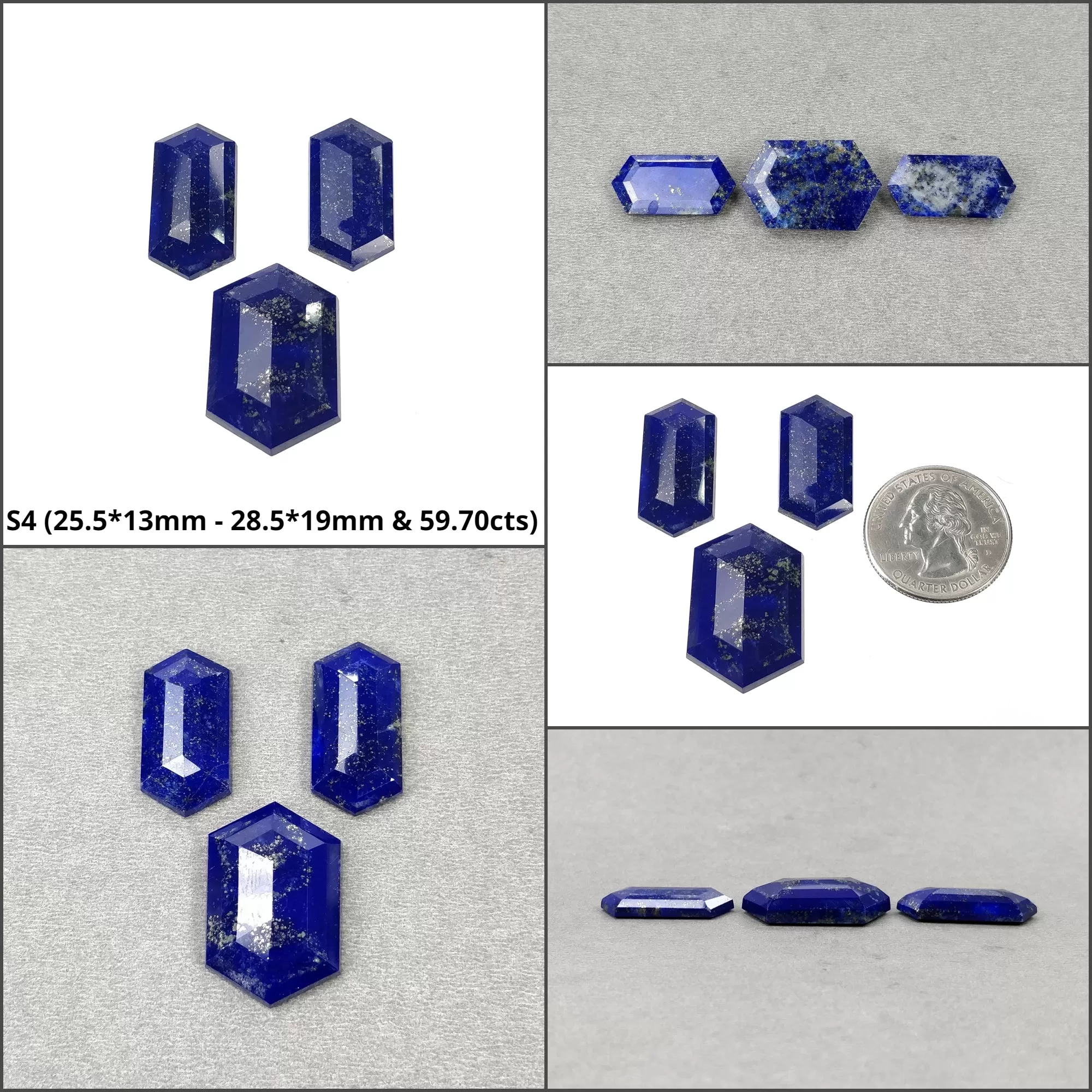 Lapis Lazuli Gemstone Step Cut : Natural Untreated Unheated Blue Lapis Hexagon And Triangle Shape 2pcs & 3pcs Set