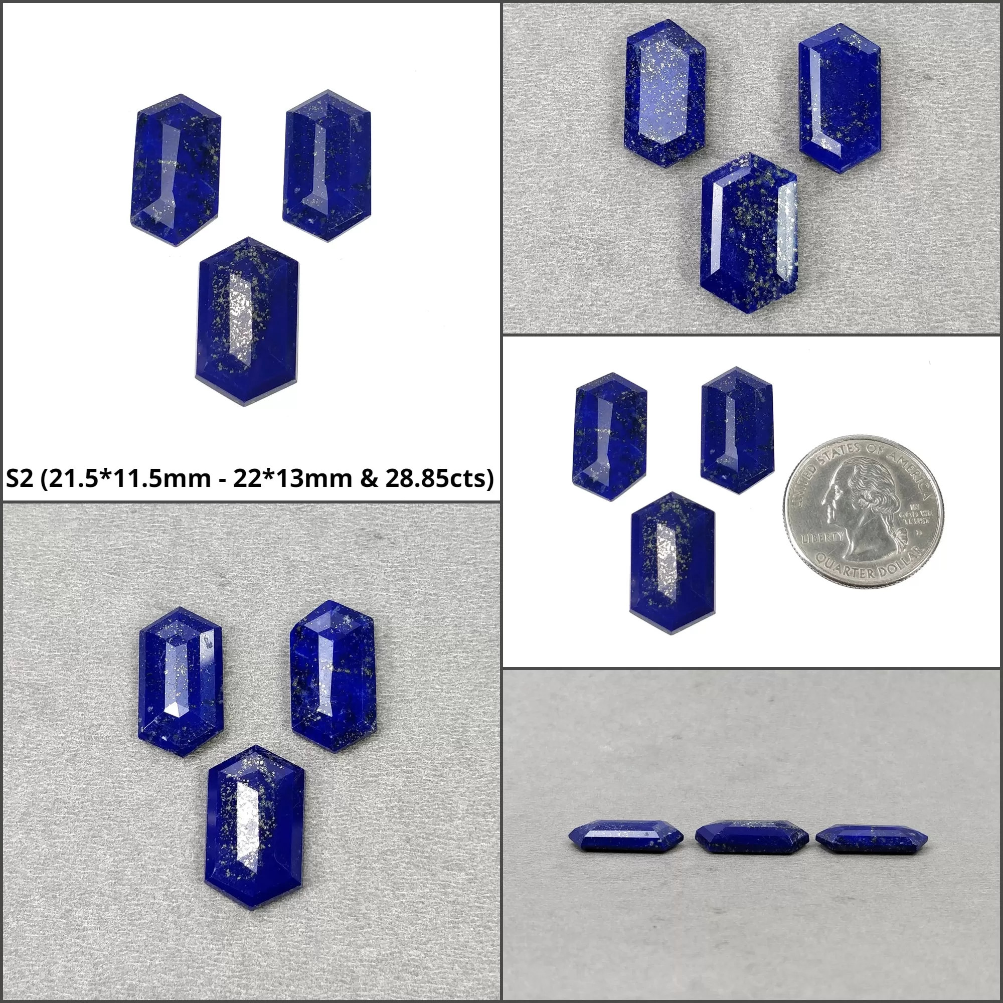 Lapis Lazuli Gemstone Step Cut : Natural Untreated Unheated Blue Lapis Hexagon And Triangle Shape 2pcs & 3pcs Set