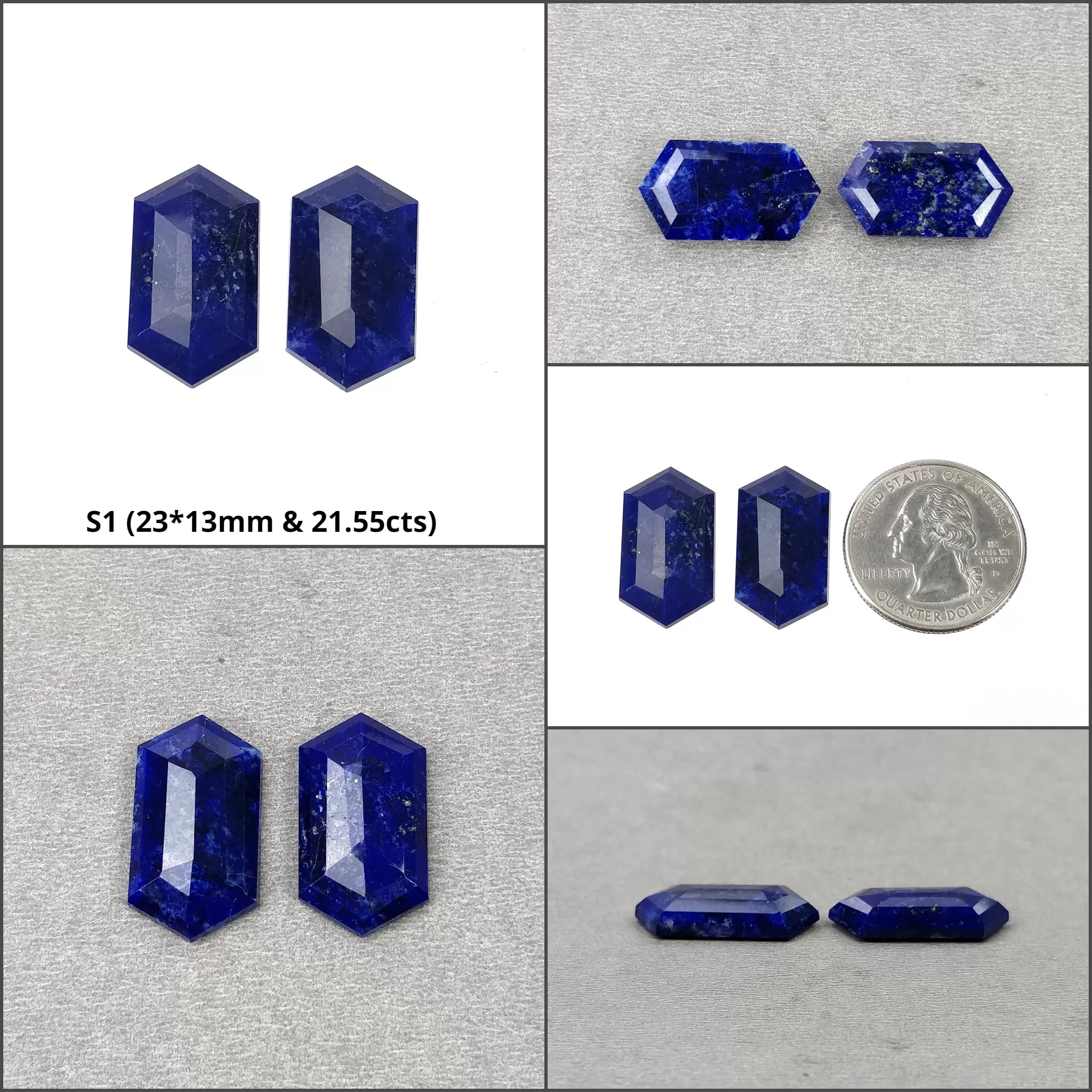 Lapis Lazuli Gemstone Step Cut : Natural Untreated Unheated Blue Lapis Hexagon And Triangle Shape 2pcs & 3pcs Set