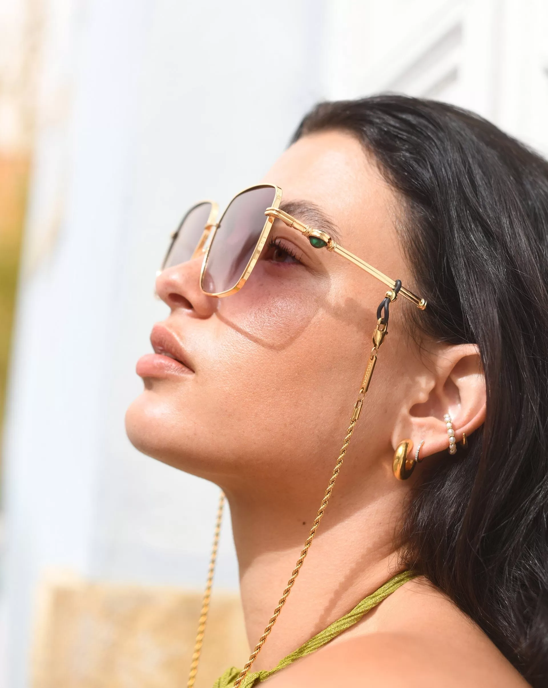 Le Specs Aquarius Sphere Oversized Square Sunglasses | Gold/Malachite