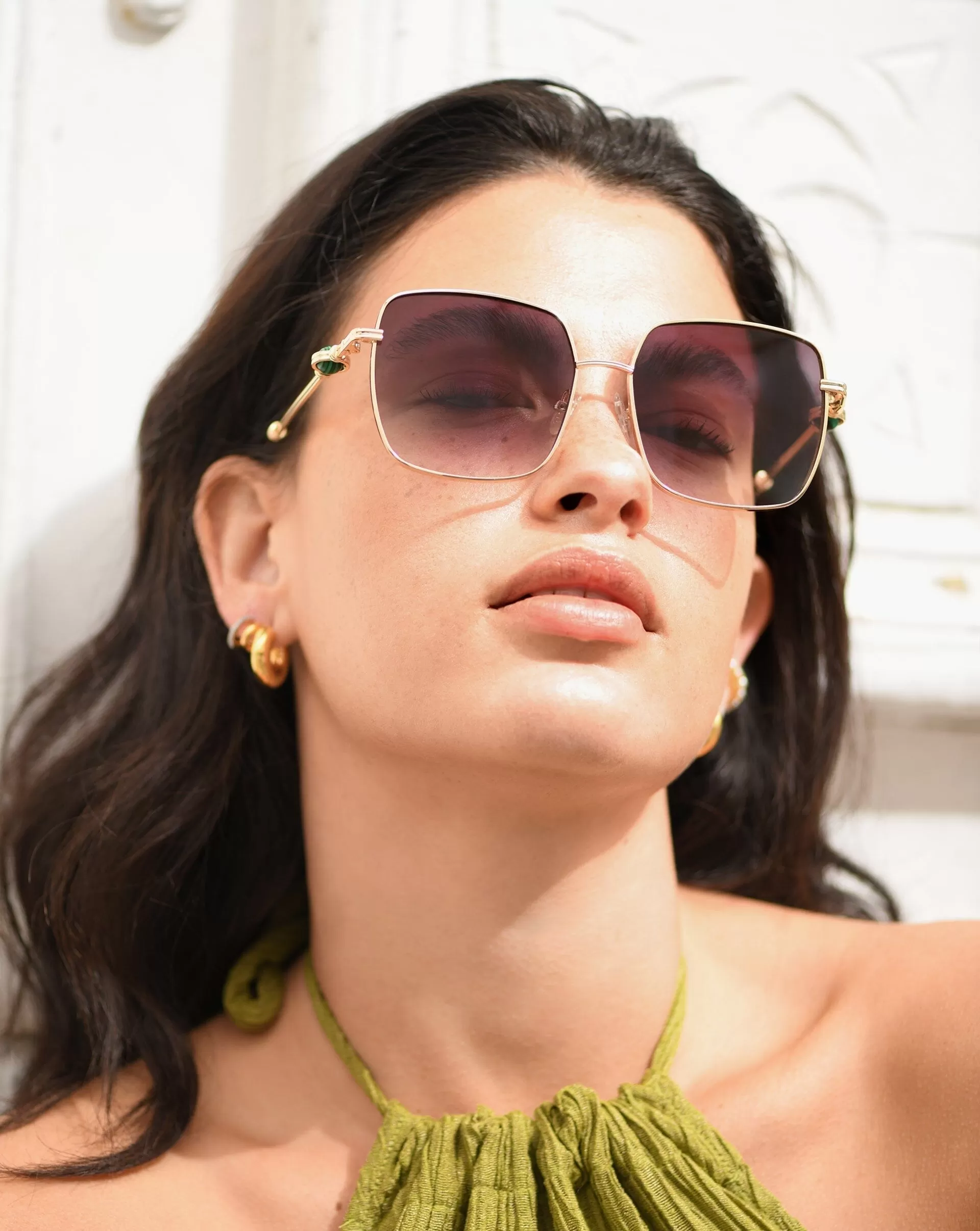 Le Specs Aquarius Sphere Oversized Square Sunglasses | Gold/Malachite