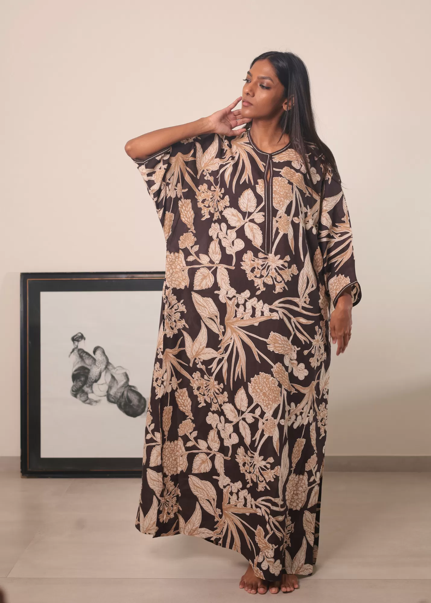 Magyar Sleeve Caftan - Brown Kodi Flowers