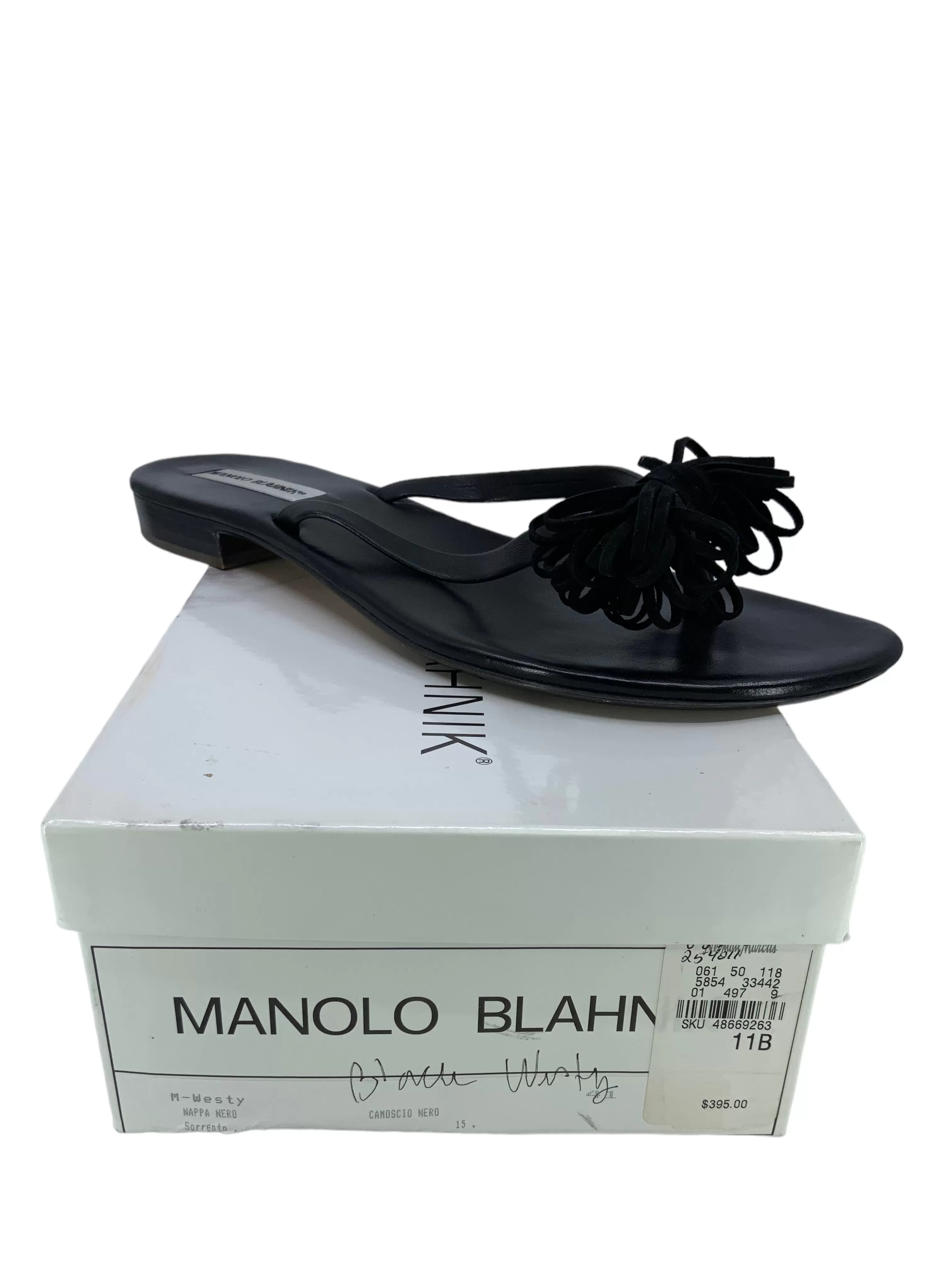 Manolo Blahnik Suede Tassel Thong Sandals Size 11