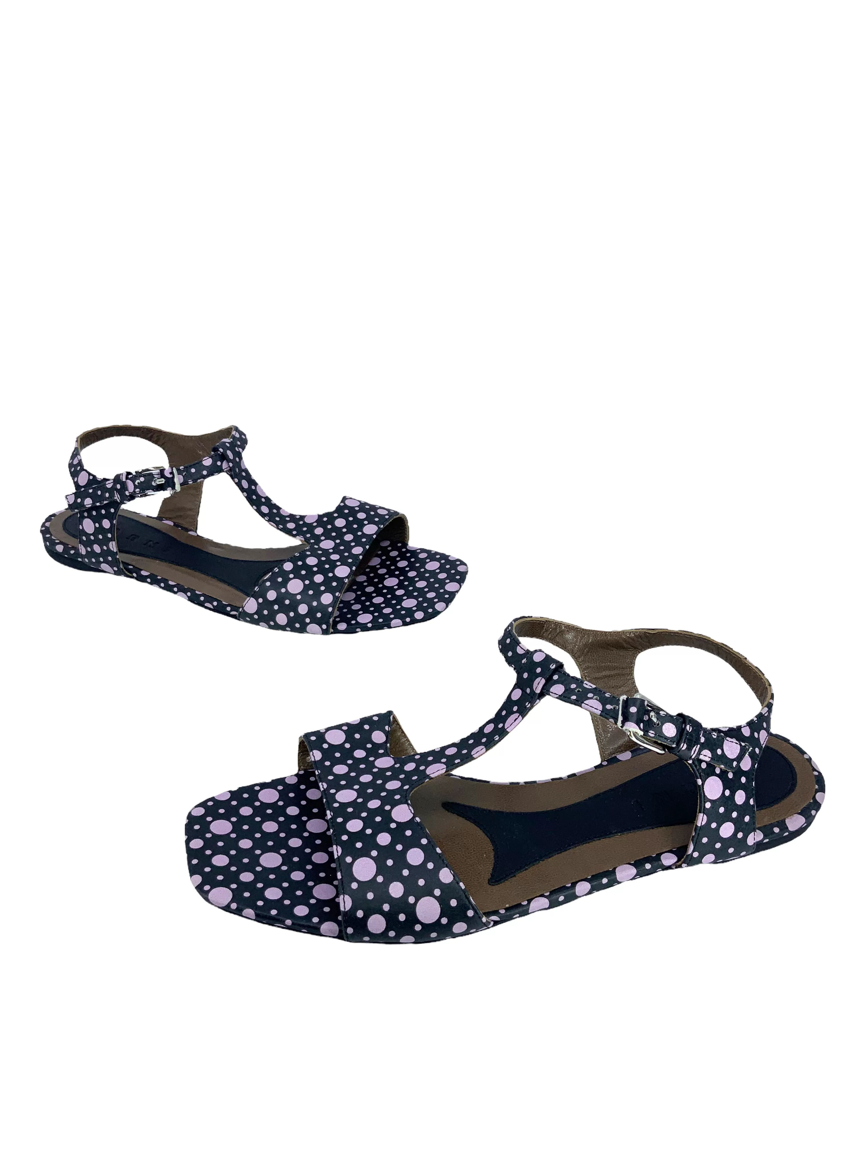 MARNI Polka Dot T-Strap Flat Sandals Size 8.5