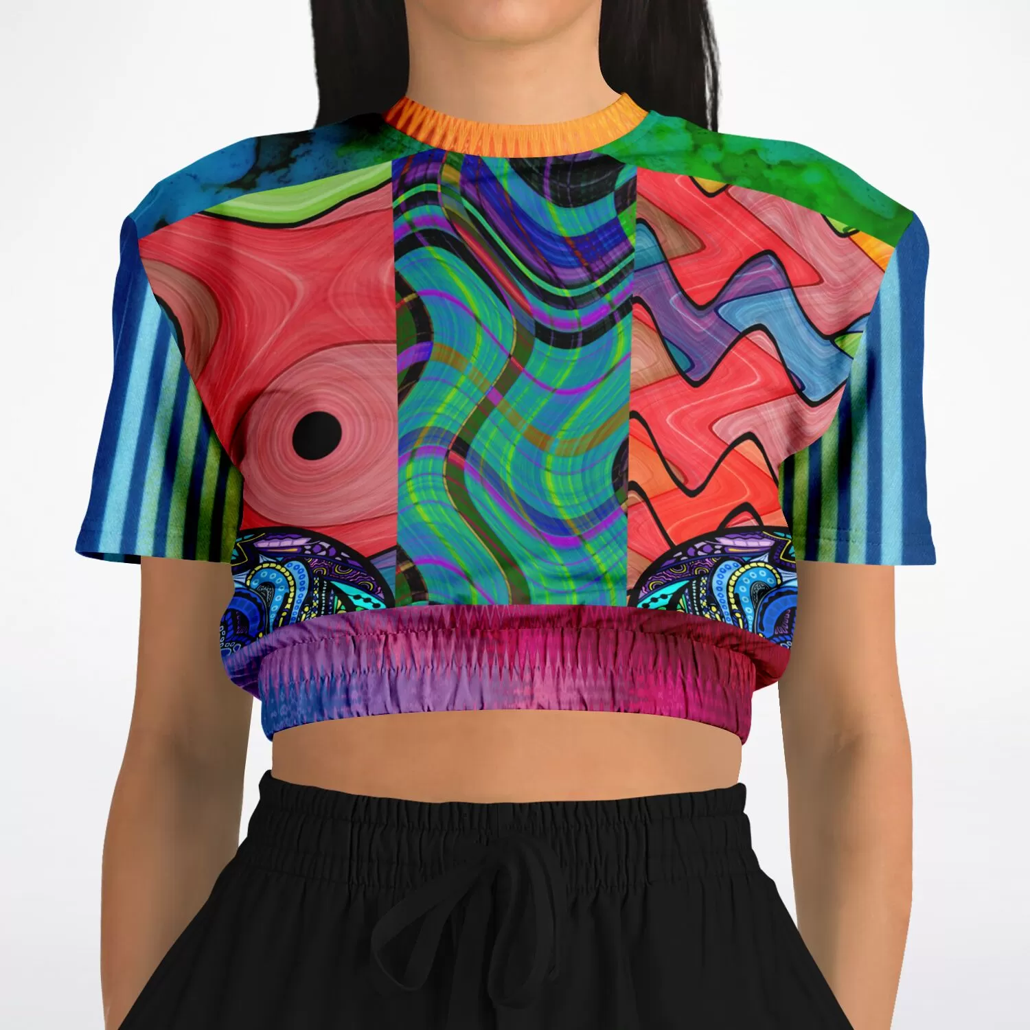 Me So Psychedelic Short Sleeve Cropped Eco-Poly Sweater