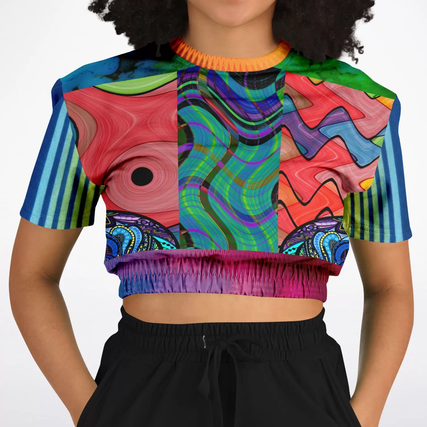 Me So Psychedelic Short Sleeve Cropped Eco-Poly Sweater