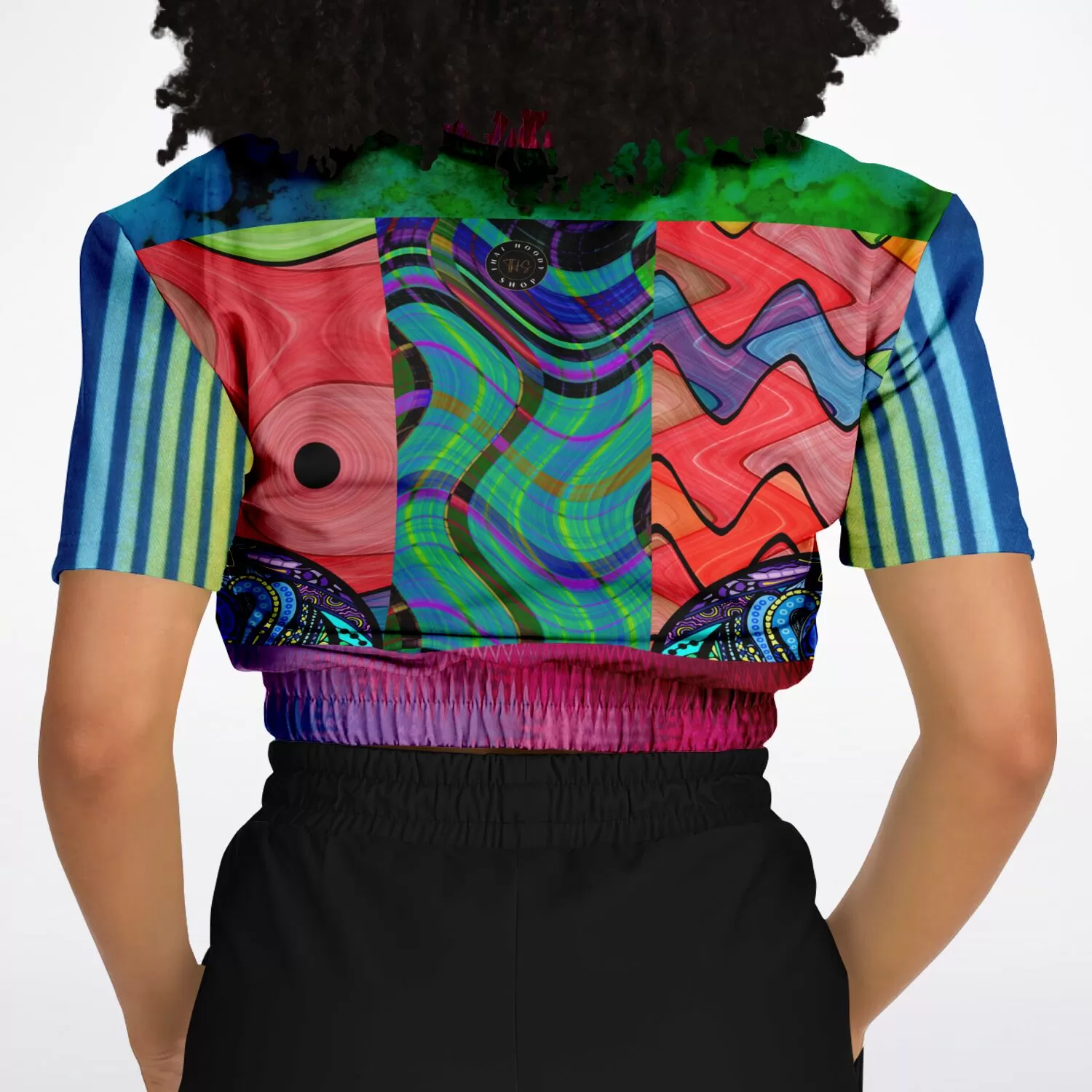 Me So Psychedelic Short Sleeve Cropped Eco-Poly Sweater