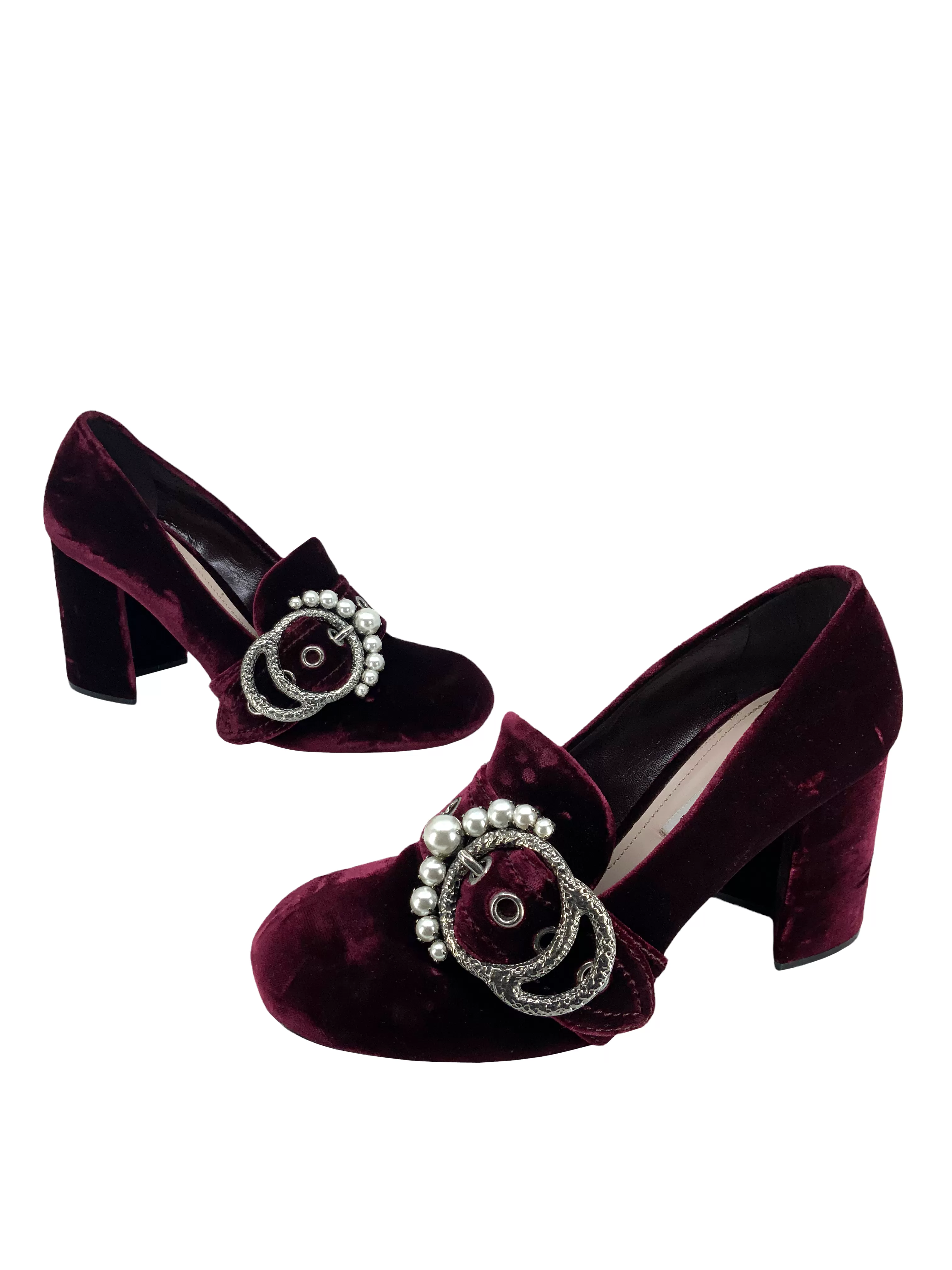 MIU MIU Pearly-Buckle Velvet Pumps Size 9