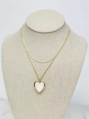 Mother of Pearl Heart Locket Layered Chain Necklace