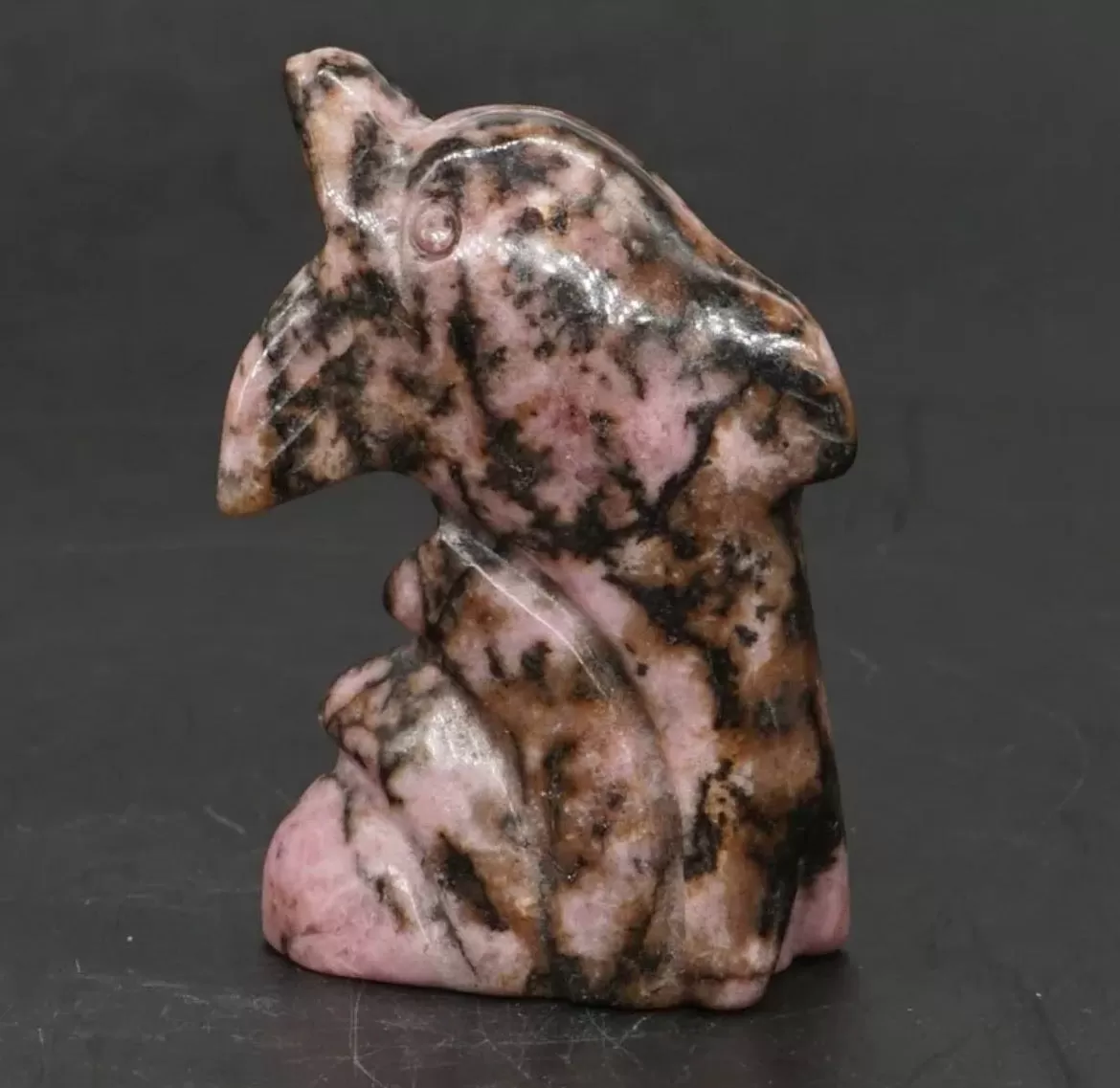 Natural Rhodonite gemstone carved Dolphin