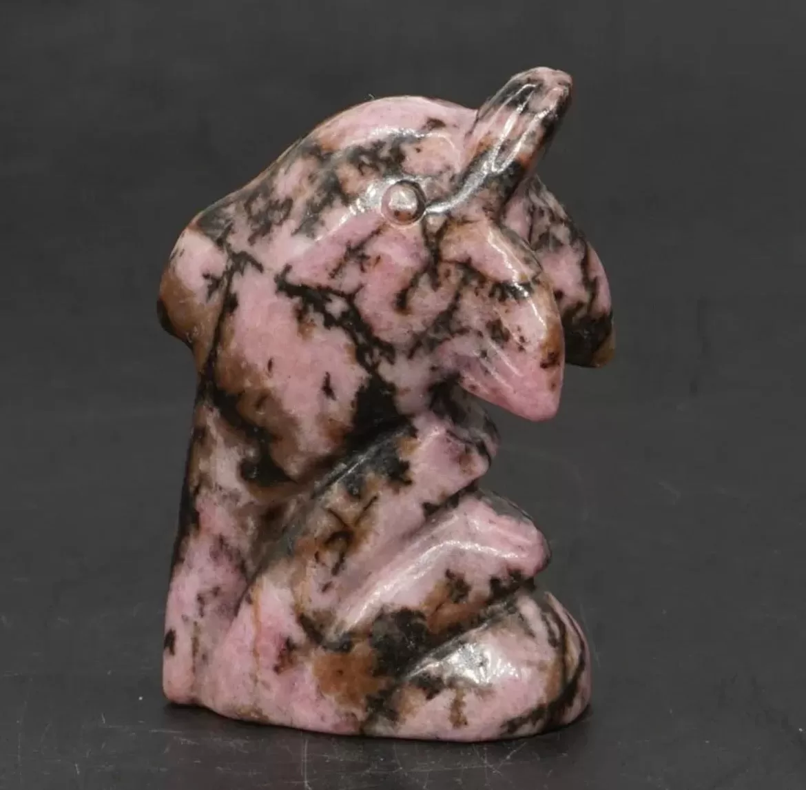 Natural Rhodonite gemstone carved Dolphin