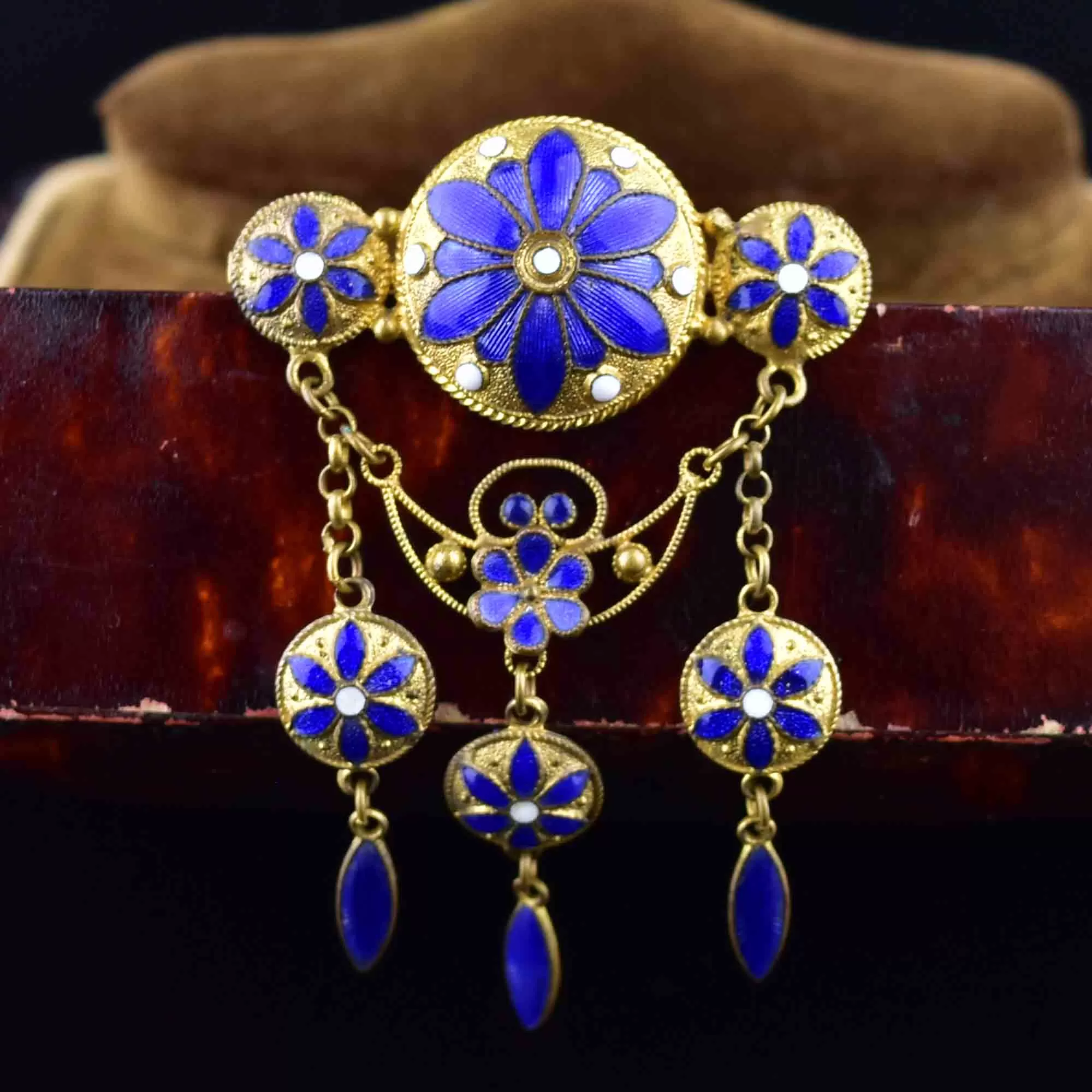 ON HOLD Blue Enamel Floral Art Nouveau Brooch