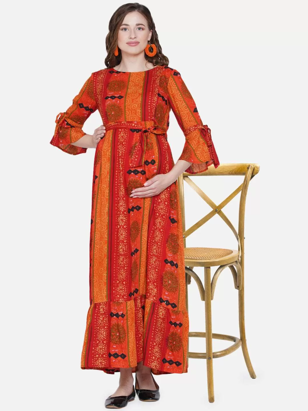 Orange Maternity Maxi Dress