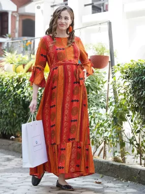 Orange Maternity Maxi Dress