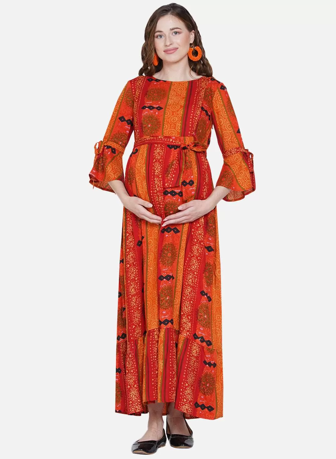 Orange Maternity Maxi Dress