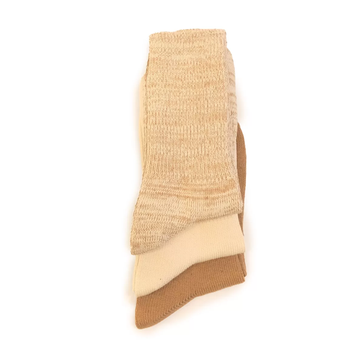 Organic Daily 3-Pack Ribbed Crew Socks - Ecru/Brown